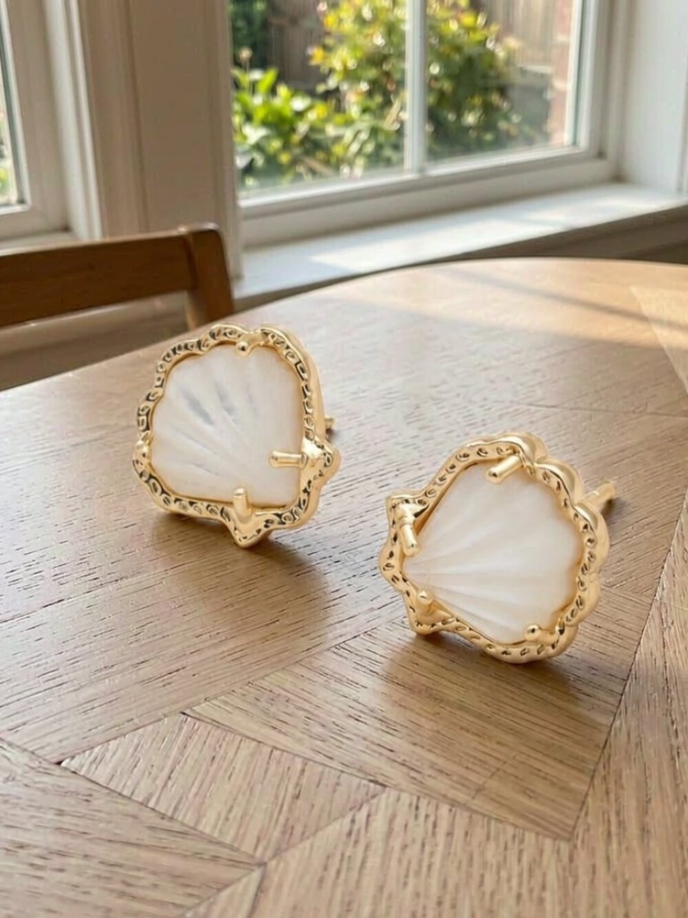 shell stud earrings gold